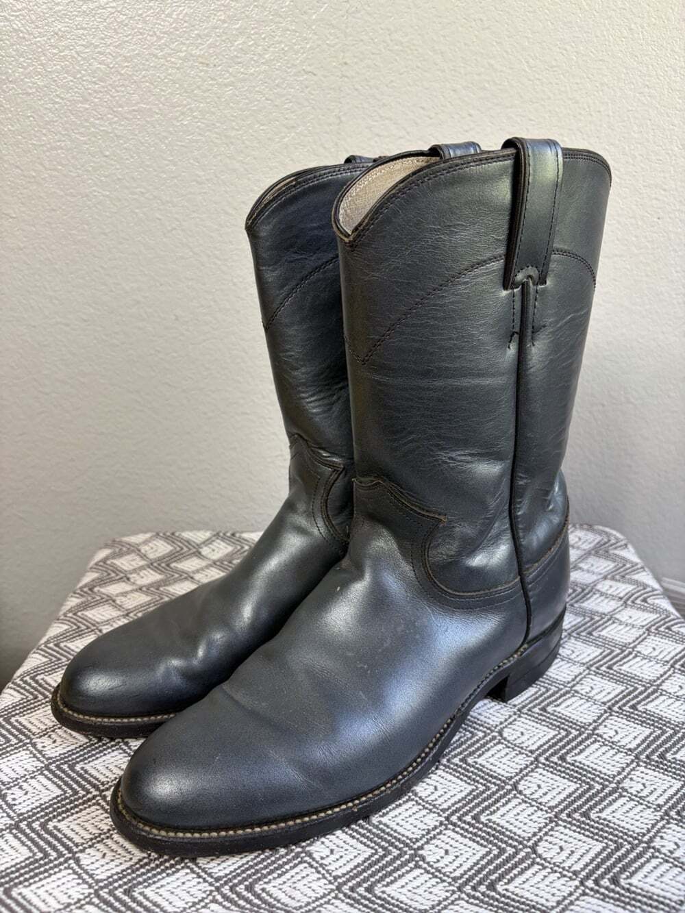 Justin L3753 Boots Womens Size 7.5B Metal Gray Leather Western Pull On USA